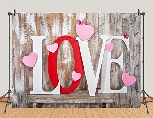 Декори за Свети Валентин Розово Сърце на Любовта Ретро Дървена Стена Фон За Фотография Сватбена Снимка Фон 5x3