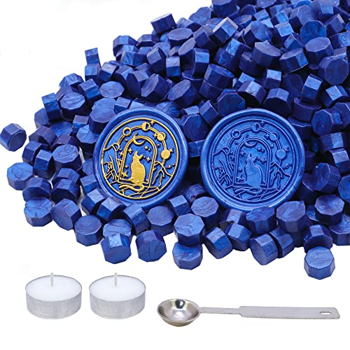 SWANGSA 360 Бр. Комплект метални тъмно-сини Топки за сургуча с 2 бр. Чаени Свещи и 1 Бр. Лъжици за топене на восък за Восъчен печат Stamp (Тъмно синьо)