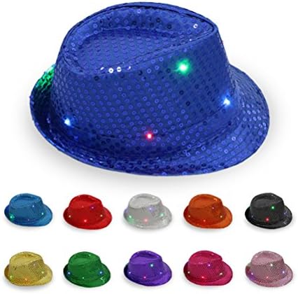 BESTOYARD Фетровая шапка, джаз шапка, танцови шапка на лъскави пайети, светеща led шапка за парти, шапка, аксесоари от костюми (червен)