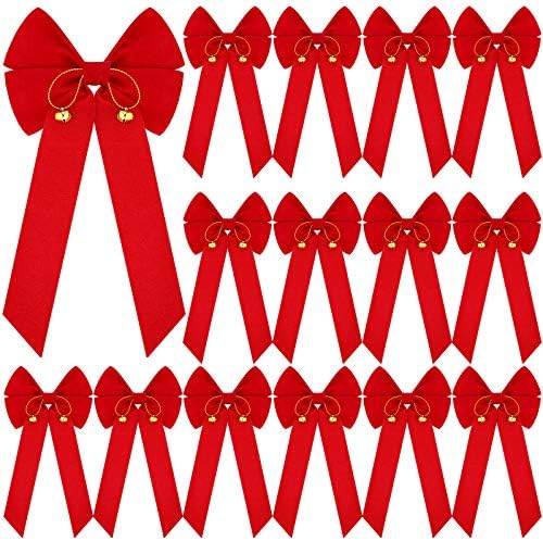 WILLBOND 18 Бр. Коледен Red Velvet Лък Jingle Bells Венец Панделки за Коледната Украса на Дома, 4x8 Инча