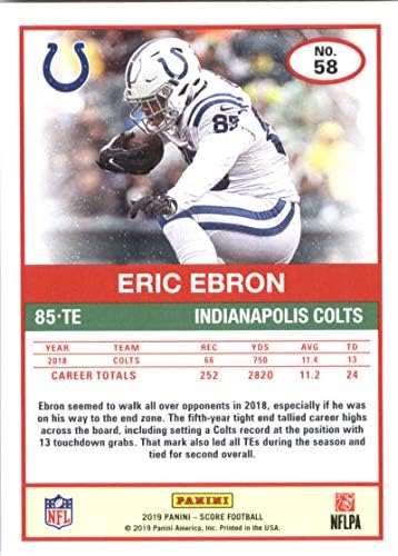 Футболен сметка 2019 58 Ерик Эброн Индианаполис Колтс Официалната търговска картичка NFL, направена Панини