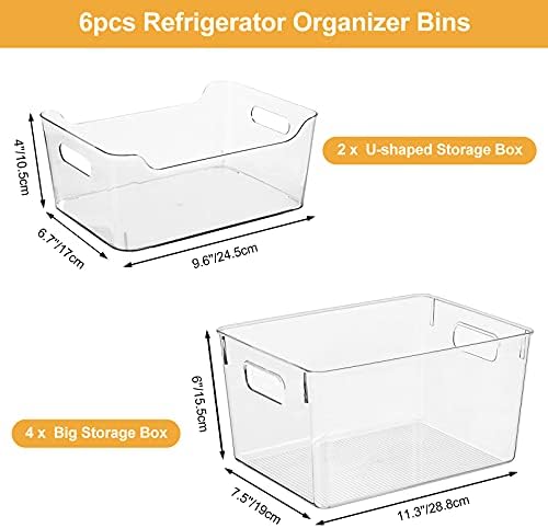 Комплект от 6 Прозрачни пластмасови кутии-организаторите за съхранение, Перфектната организация кухня или килер - Органайзер за хладилник, Кутии за съхранение на ш