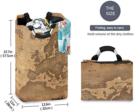 ALAZA Голяма Кошница за дрехи Реколта Карта на Европа Хоризонтална Чанта за дрехи Стилна Сгъваема Домашно приготвена