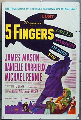 5 пръста (1952) Оригинален плакат на филма на Джеймс МЕЙСЪН режисьора Джоузеф Л. Манкевича