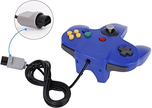 Amoji Класически Жичен Джойстик Контролер Геймпад за игри Nintendo 64 N64 (син)