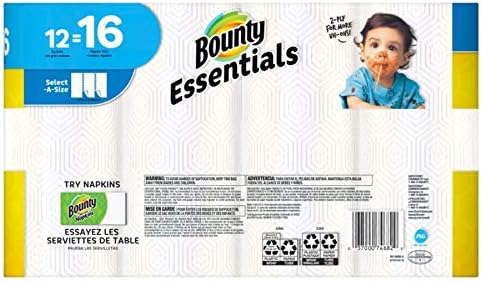 Хартиени кърпи Bounty 74682 Essentials Select-A-Size, 2 слой, 83 листа в ролка, 12 Ролки в кутия
