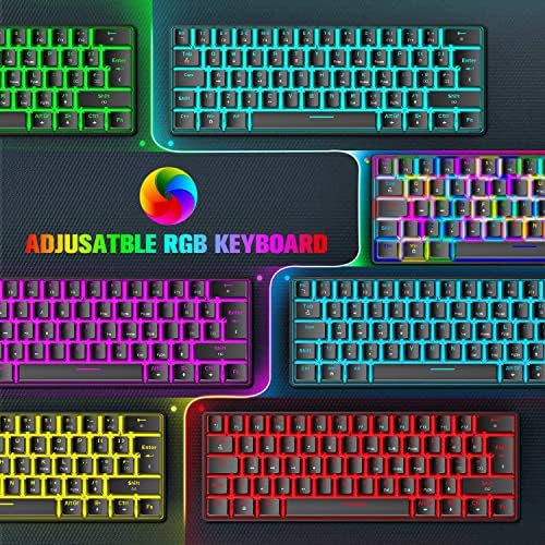 Ръчна детска клавиатура SELORSS Mini 60% Жичен, с подсветка 22 на цвета RGB, Компактен, 62 клавишите със защита
