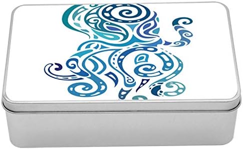 Метална Кутия с Осьминогом Ambesonne, Декоративно Морско животно с Извити линии, Подводен Дивата Природа, Многоцелеви
